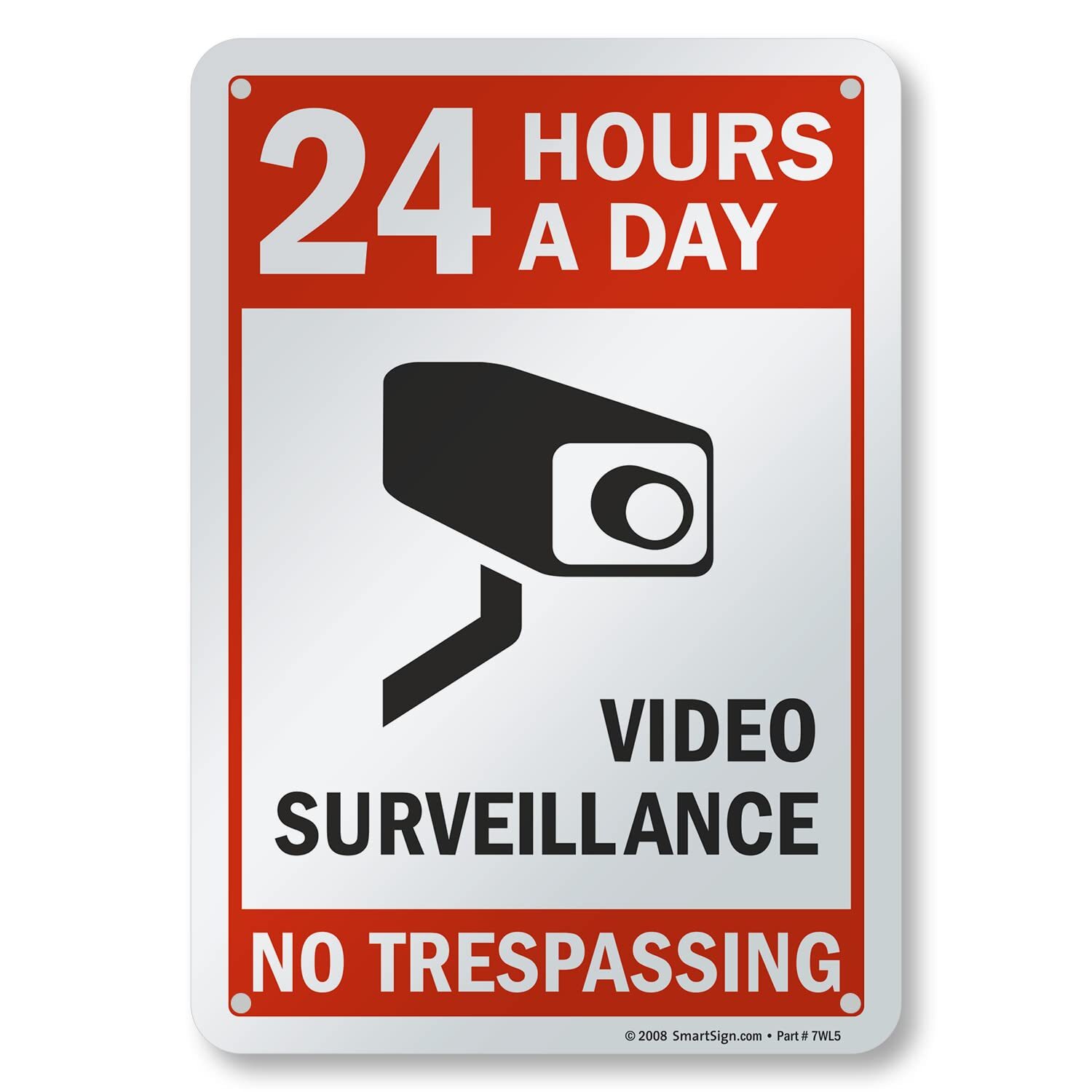 24 Hours Video Surveillance Plastic Sign 10″x7″ Black/Red on White