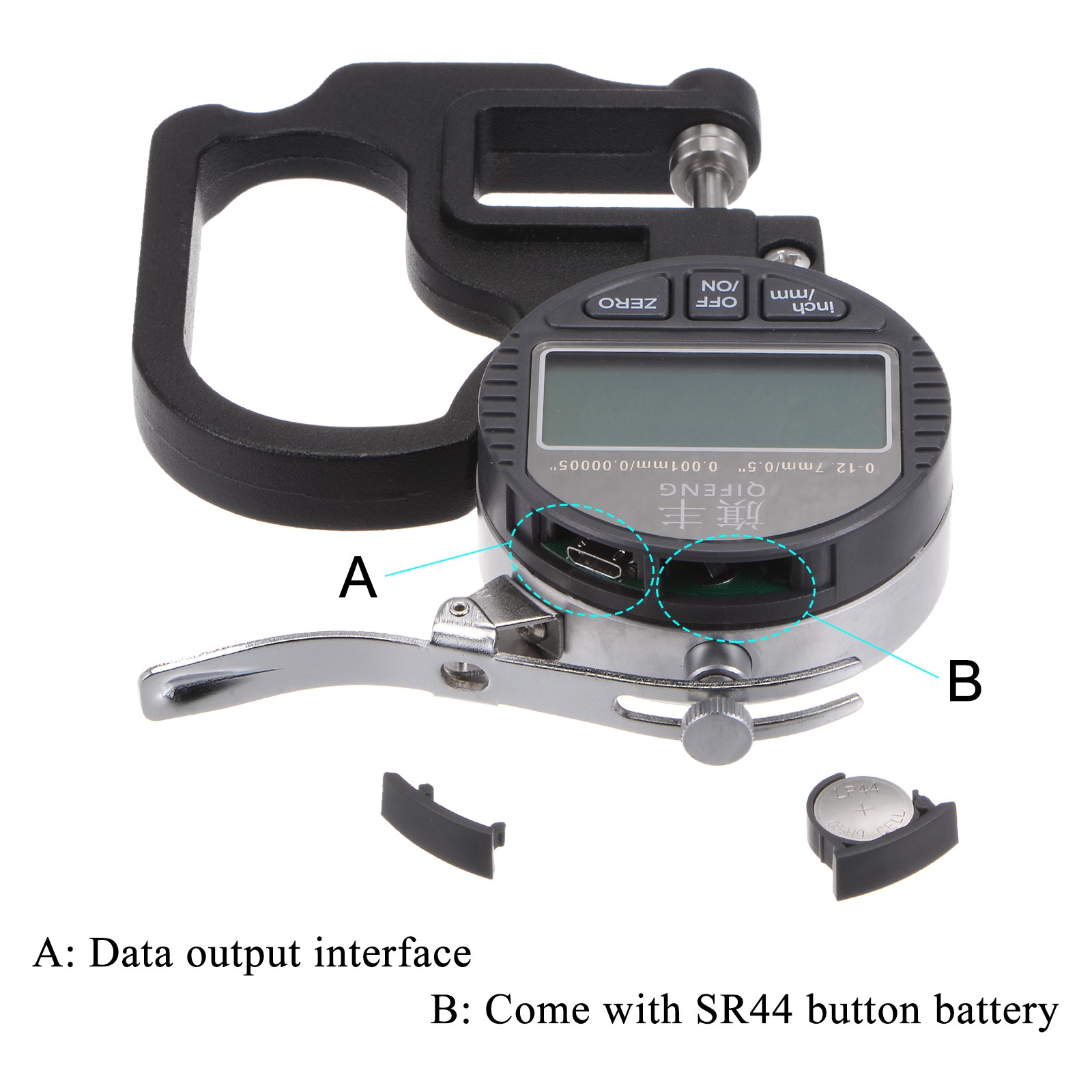 Digital Thickness Gauge 0.001mm/0.00005″ Range 0-12.7mm/0.5″ Electronic