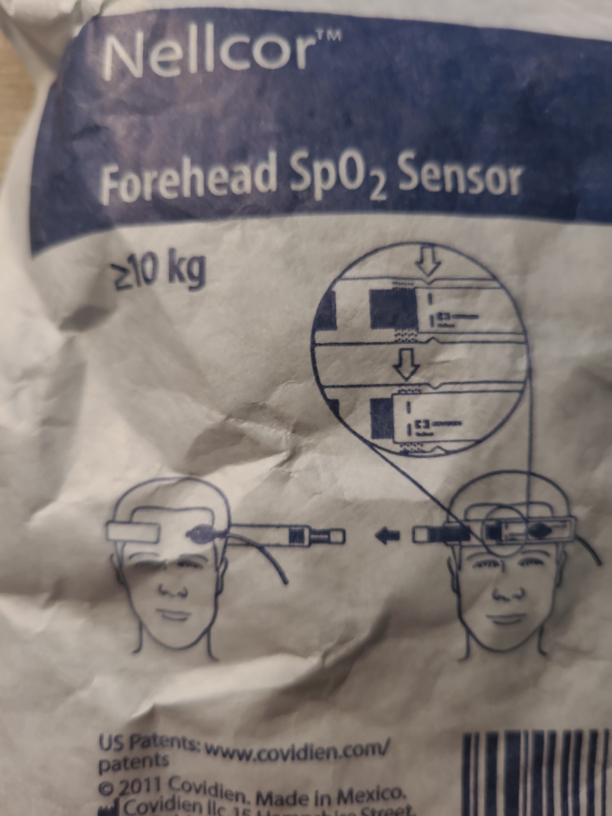 NELLCOR OXIMAX FOREHEAD SP02 SENSOR GREATER THEN 10 KG, BY COVIDIEN