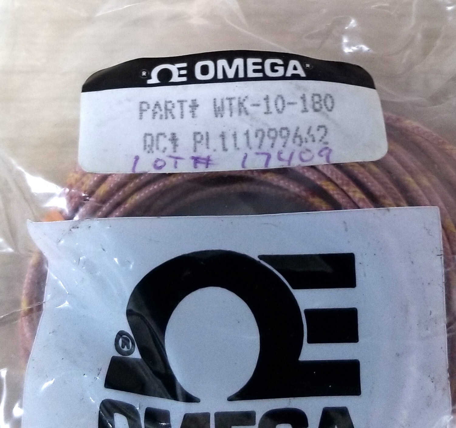 Omega Engineering WTK-10-180 Bolt-On Thermocouple with SS Washer (Type K) NEW