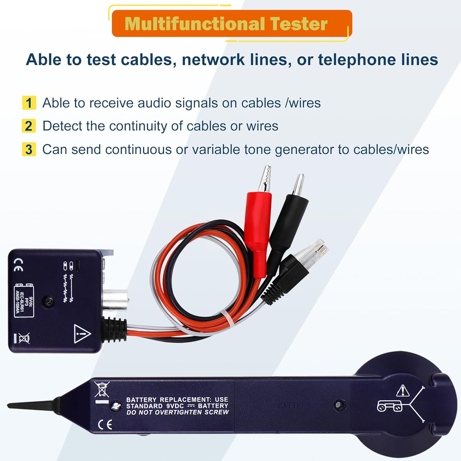 Tone Generator Kit, Wire Tracer Circuit Tester, Tone Tracing Probe Kit, 200EP Hi