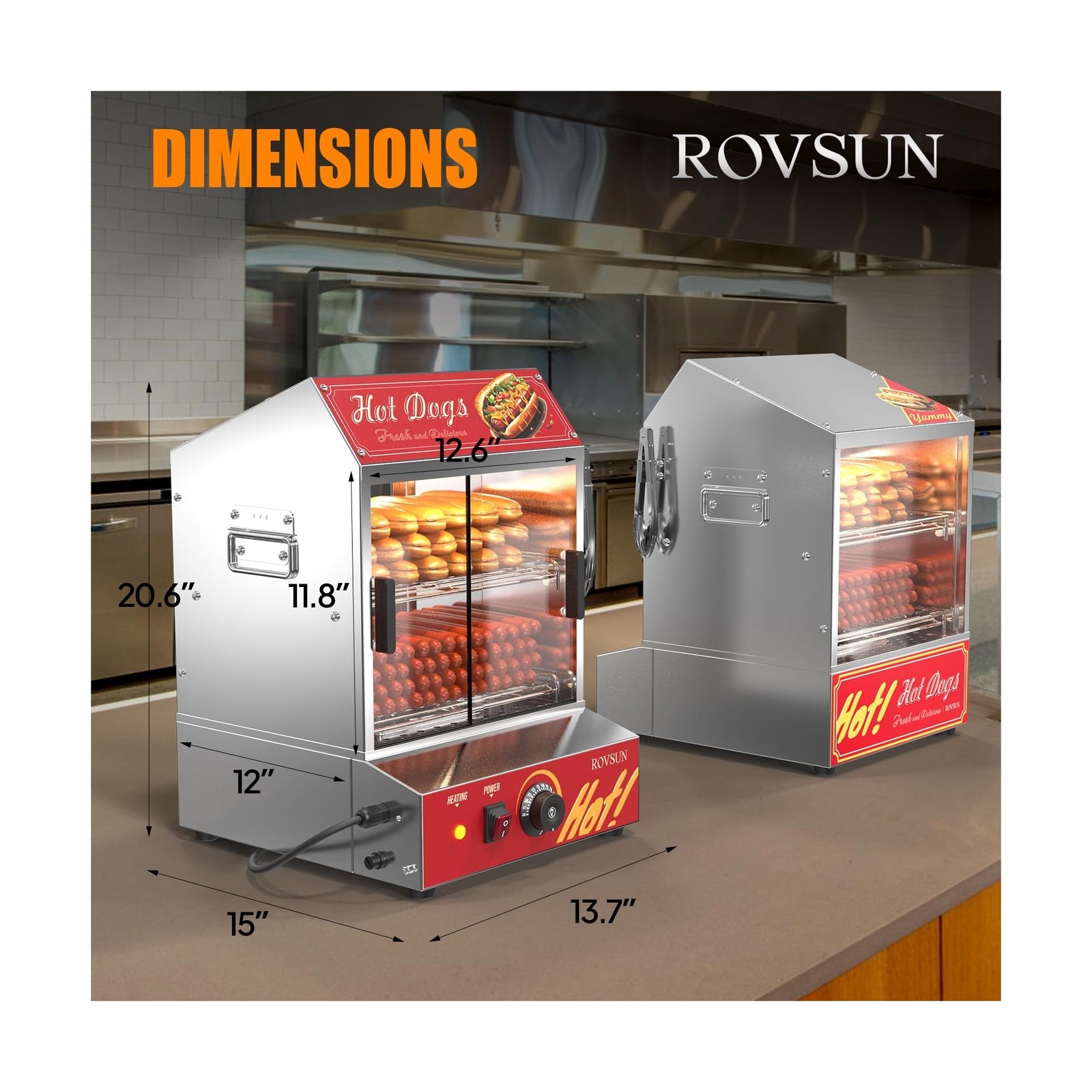 ROVSUN 31.7QT/30L Hot Dog Steamer, 2-Tier Hot Dog Hut Steamer with 175 Hot Do…
