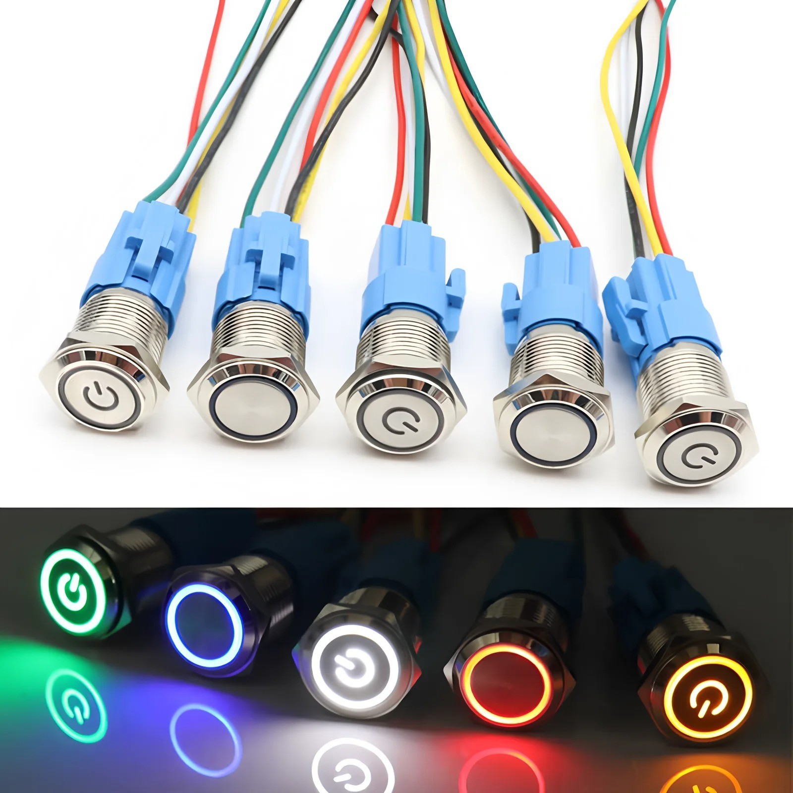 19mm 12V LED ON OFF Push Button Power Switch Latching with Wire Socket Harness