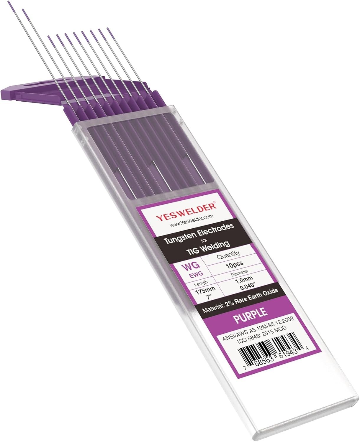 AWS Certified .040 Inch Tungsten Electrode 7 Inch Length Non-Radioactive 10-Pack