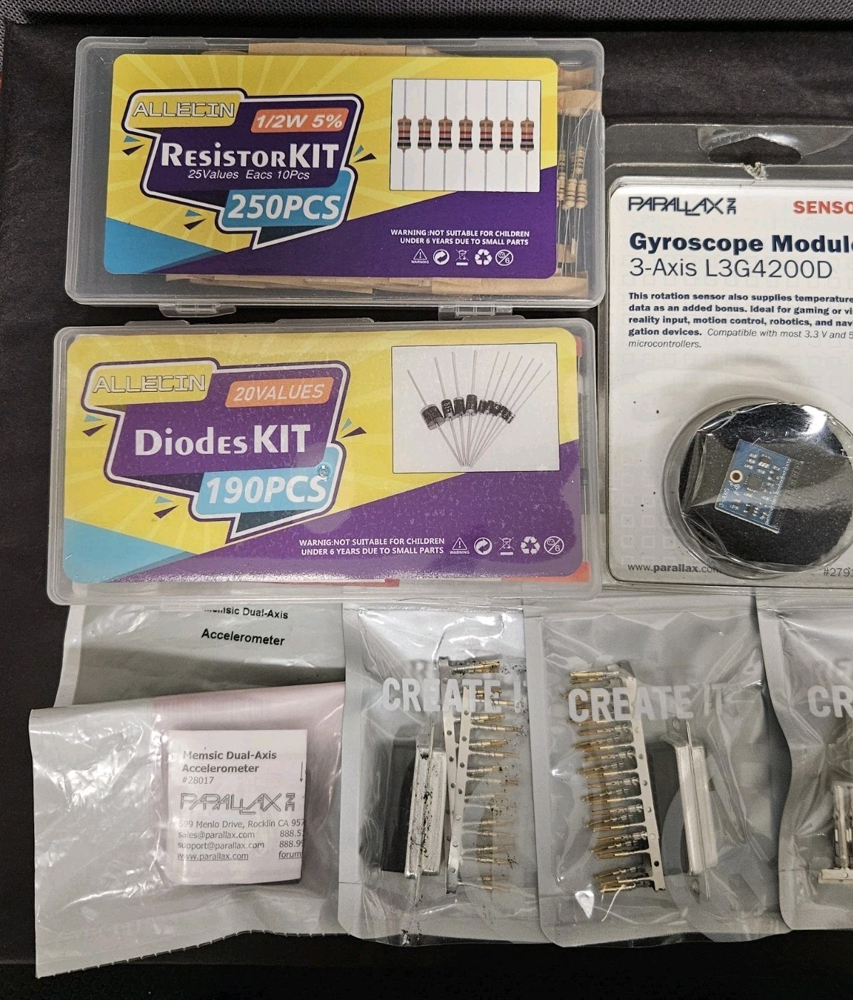 Mixed Lot Of Diodes Kit, Resistor Kit, Accelerometers And Other Parts