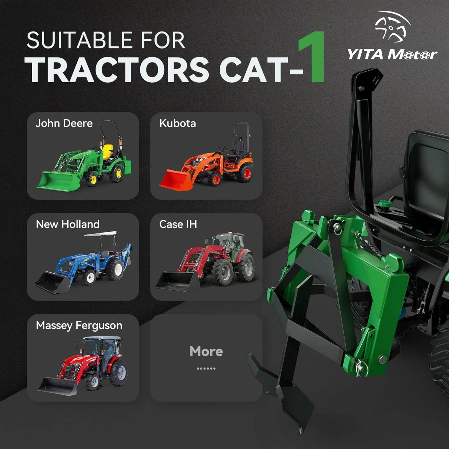 3 Point Quick Hitch Attachment & 2″ Receiver for Category 1 Tractors, 3000 lbs