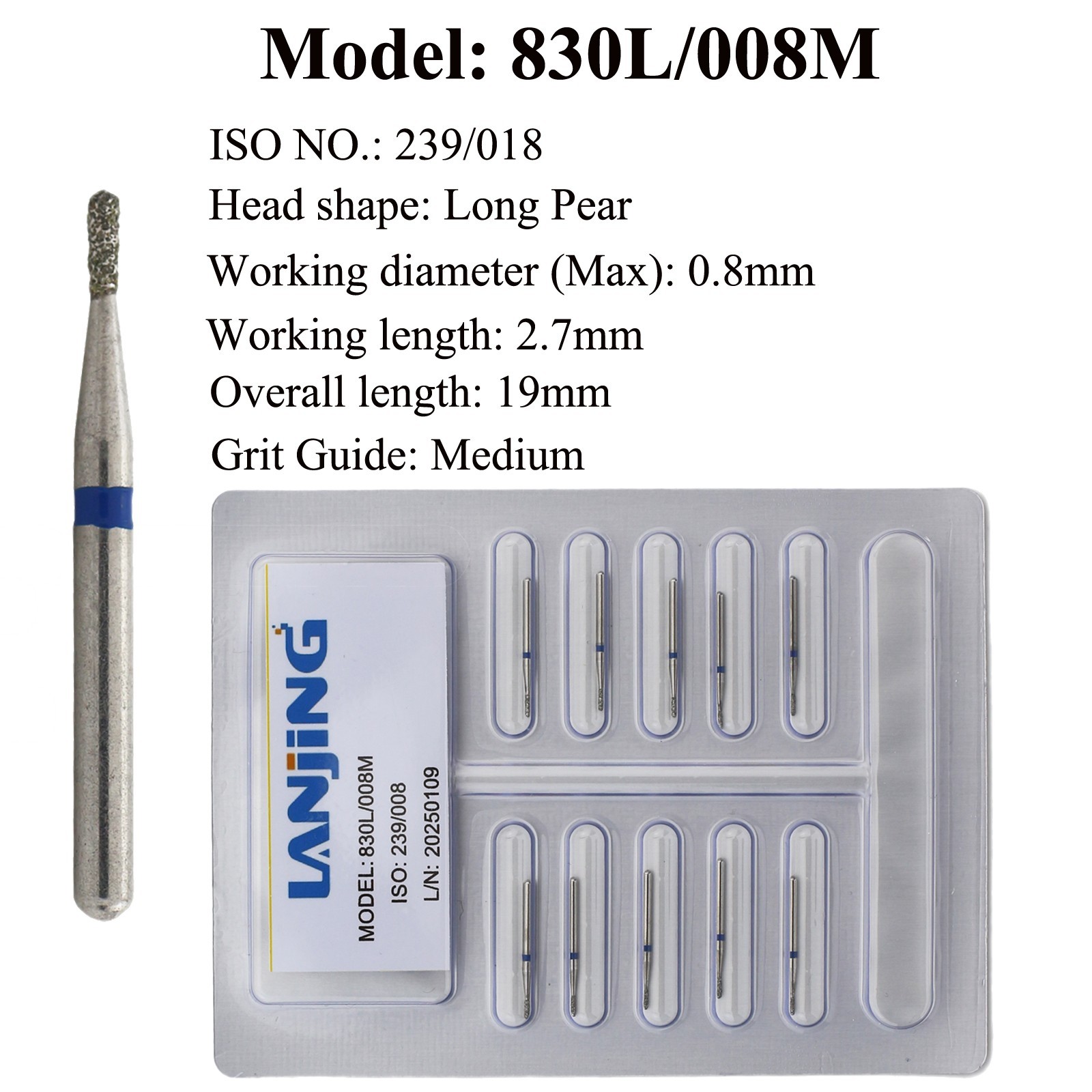 Dental Diamond Bur Pear 830 Long Pear 830L Coarse Medium FG 330 Burs High Speed