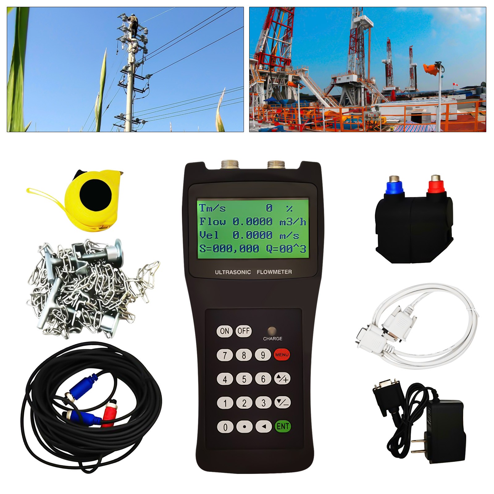 TDS-100H Digital Ultrasonic Liquid Flowmeter Handheld Flow Meter DN50-700 M2