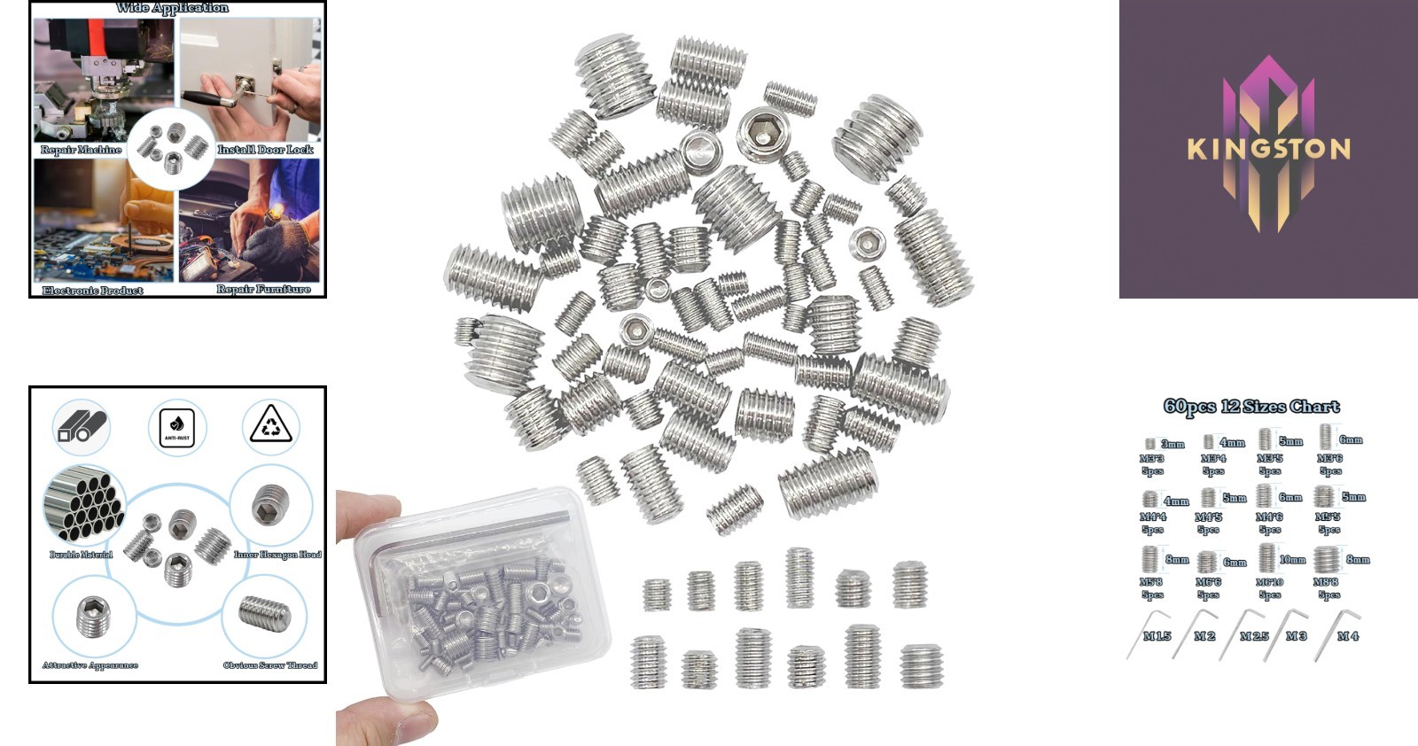 60pcs Grub & Set Screws – Ideal for Electronics, Furniture, and DIY Projects