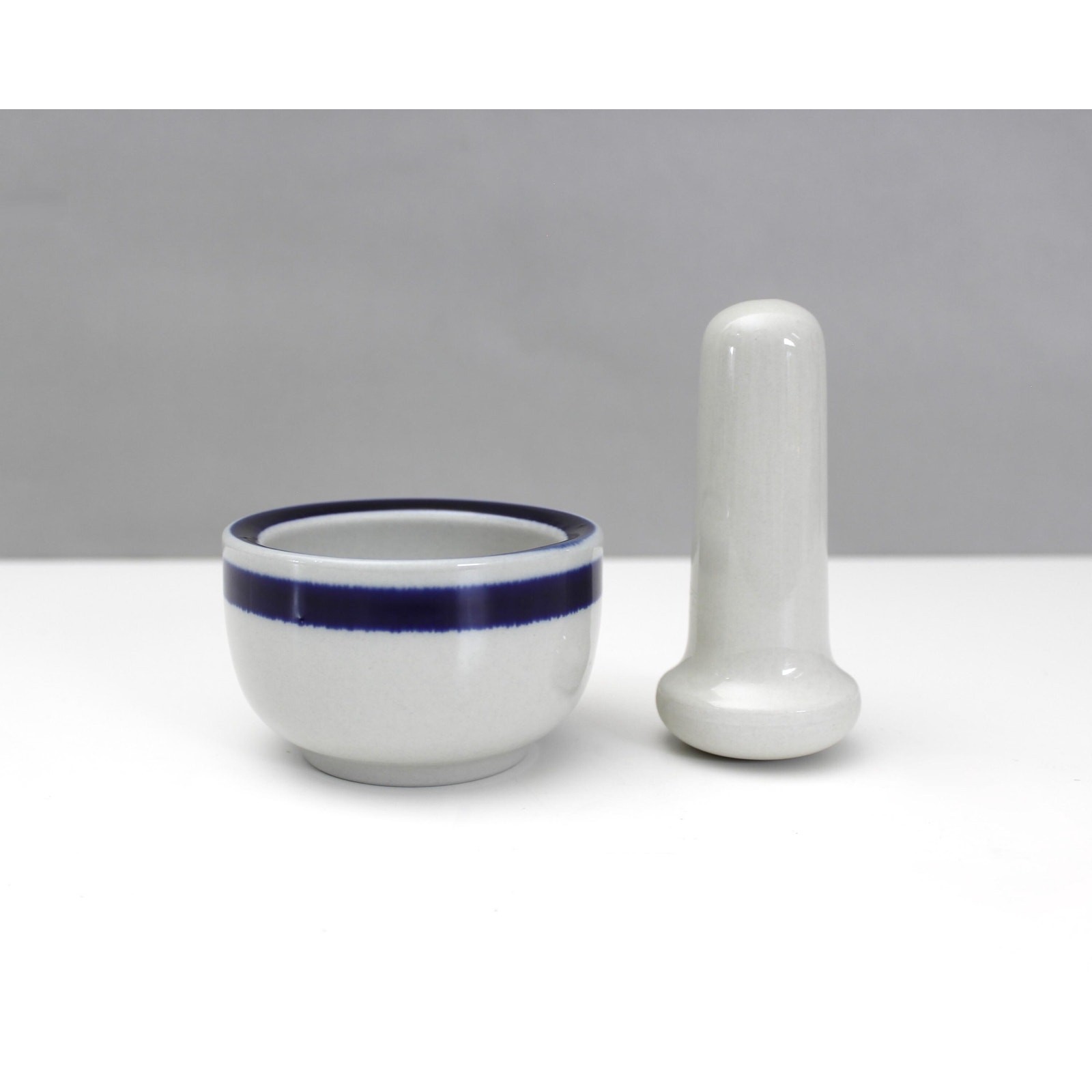 Vintage Arabia Finland Anemone Mortar & Pestle Ceramic Blue Stripe Apothecary