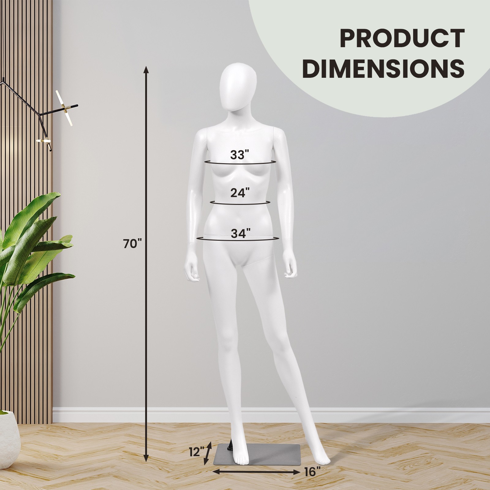5.8 FT Female Mannequin Egghead Plastic Full Body Dress Form Display