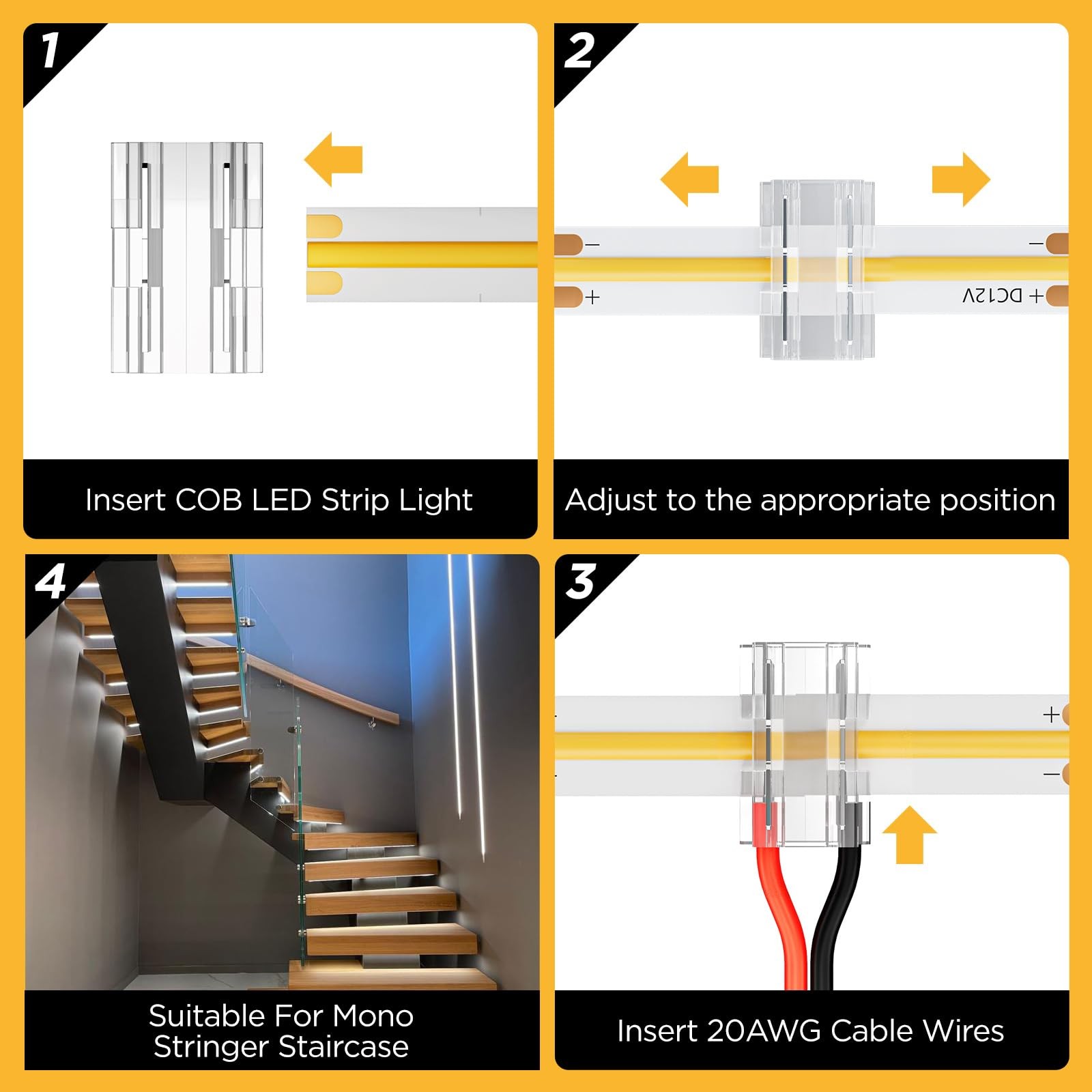 DEIGCYU 20 Pack 8-in-1 LED Strip Connectors with 6.6FT (2m) 20AWG Small