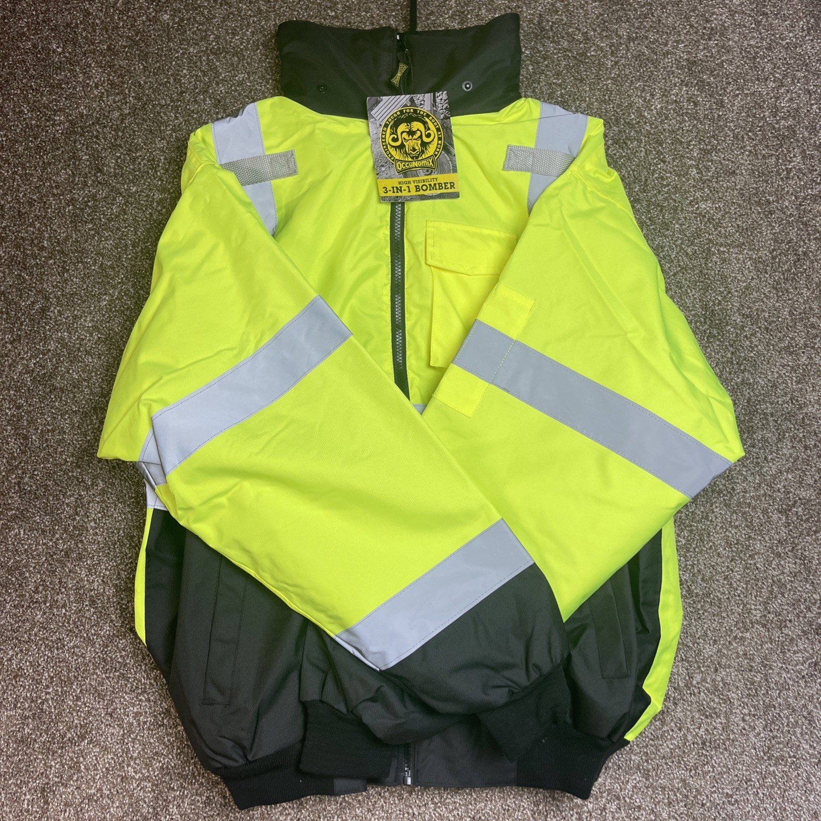 Occunomix Jacket High Visibility 3 in 1 Bomber Work Coat Yellow & Black – Medium