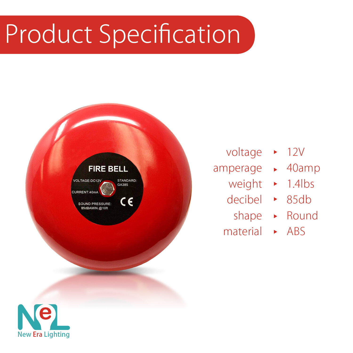 1-8 X NEW ERA Fire Alarm Bell, 6″, 12VDC, Security Bell 12V DC