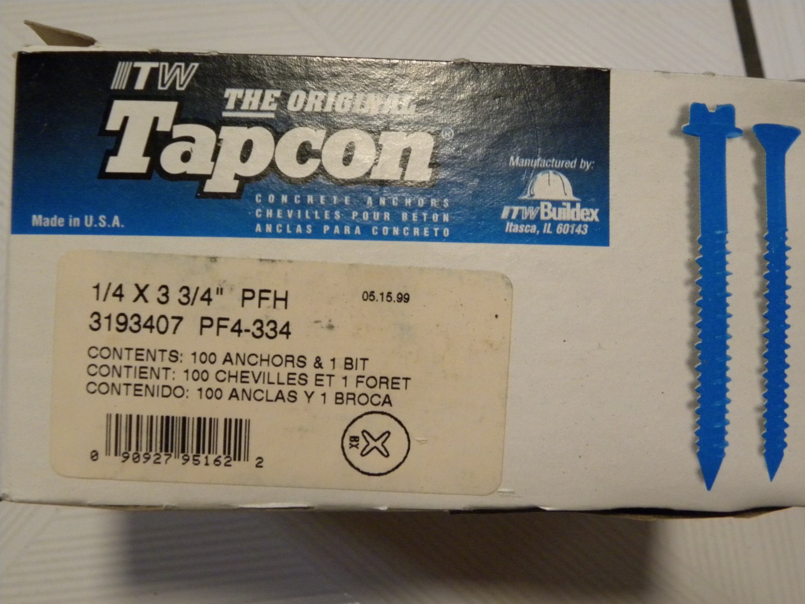 TAPCON concrete SCREWS box of 100 1/4″ x 3.3/4″ Phillips Head Free USA Shipping!