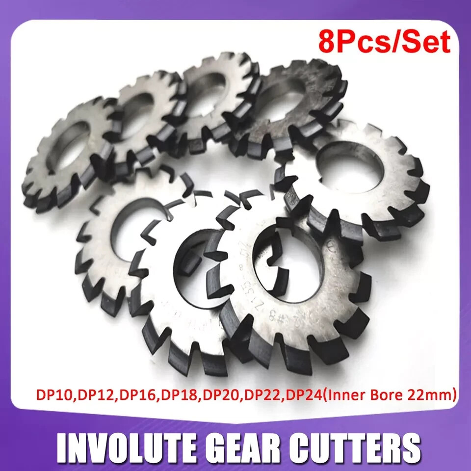 14.5° Involute Gear Cutter DP8 DP10 DP16 DP20 DP22 PA14-1/2 HSS 8H New 8pcs/Set