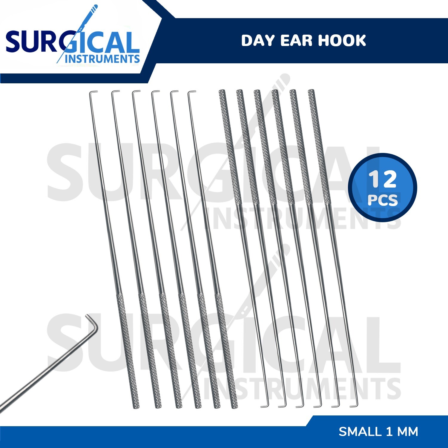 12 Pcs Day Ear Hook 6.5″ Small 1 MM ENT Surgical Instruments German Grade