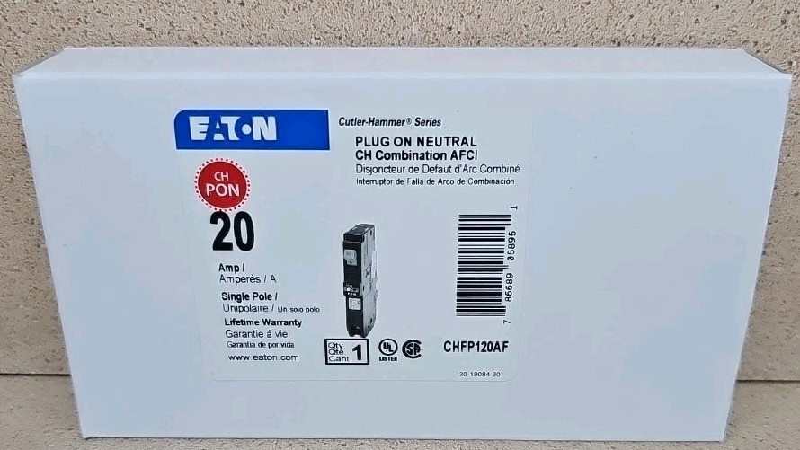 1) New Eaton CHFP120AF 20A 1 Pole 120V Plug On Neutral Combination AFCI Breaker