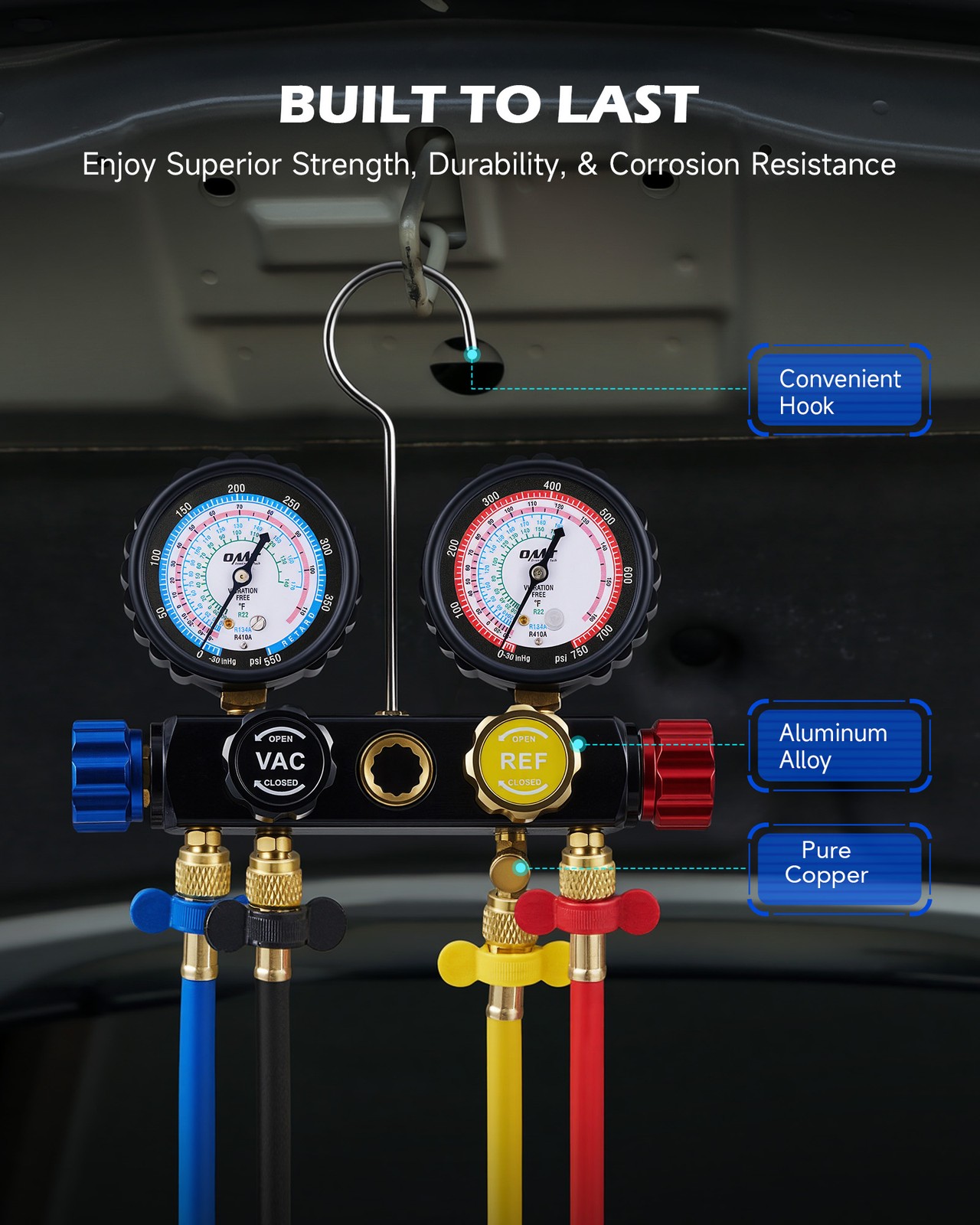 OMT 4 Way AC Gauge Set Professional A/C Manifold Gauge Kit for R410a R22 R134a