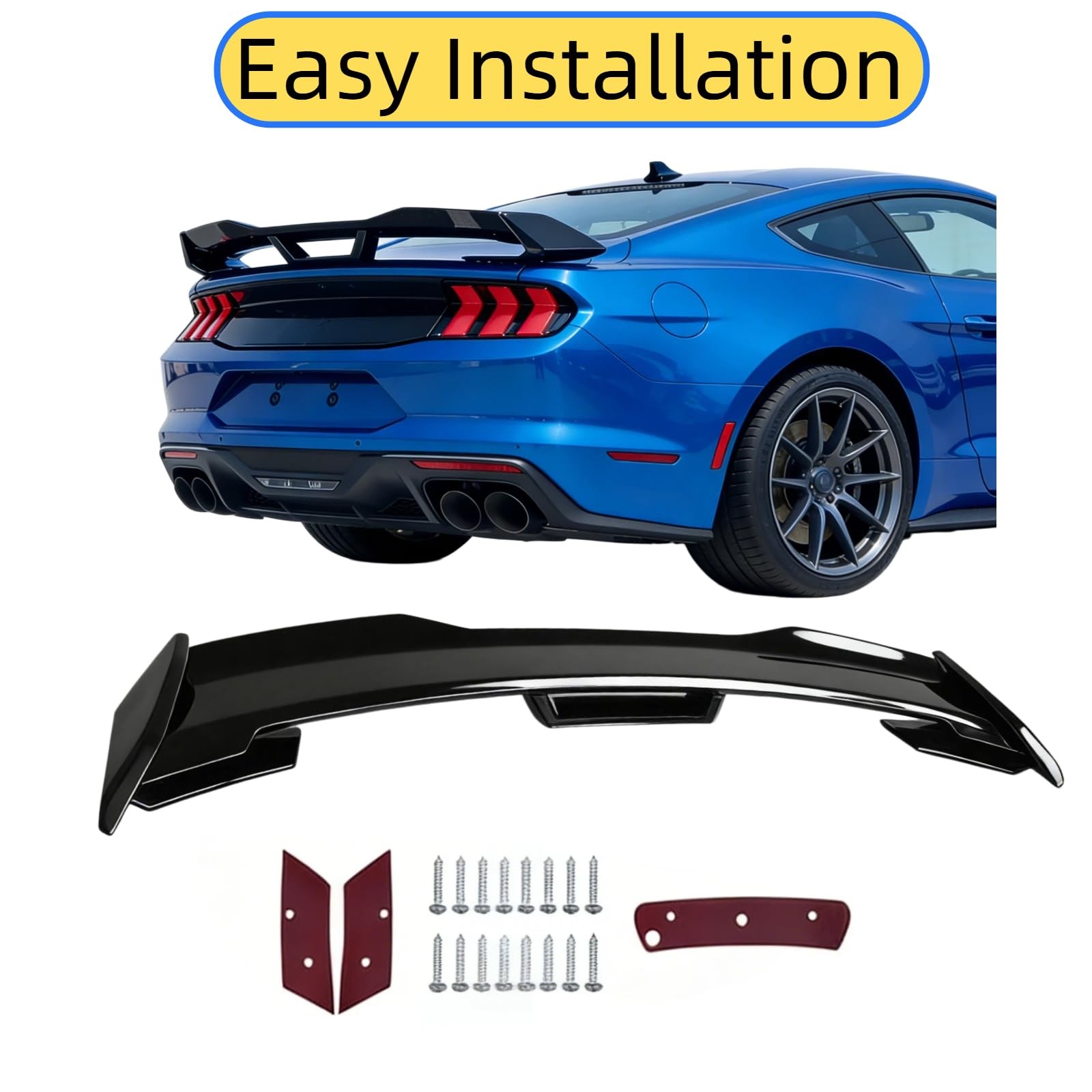 2024-2026 Mustang S650 EcoBoost/DH/GT/GT4 Trunk Spoiler Racing Style Gloss Black