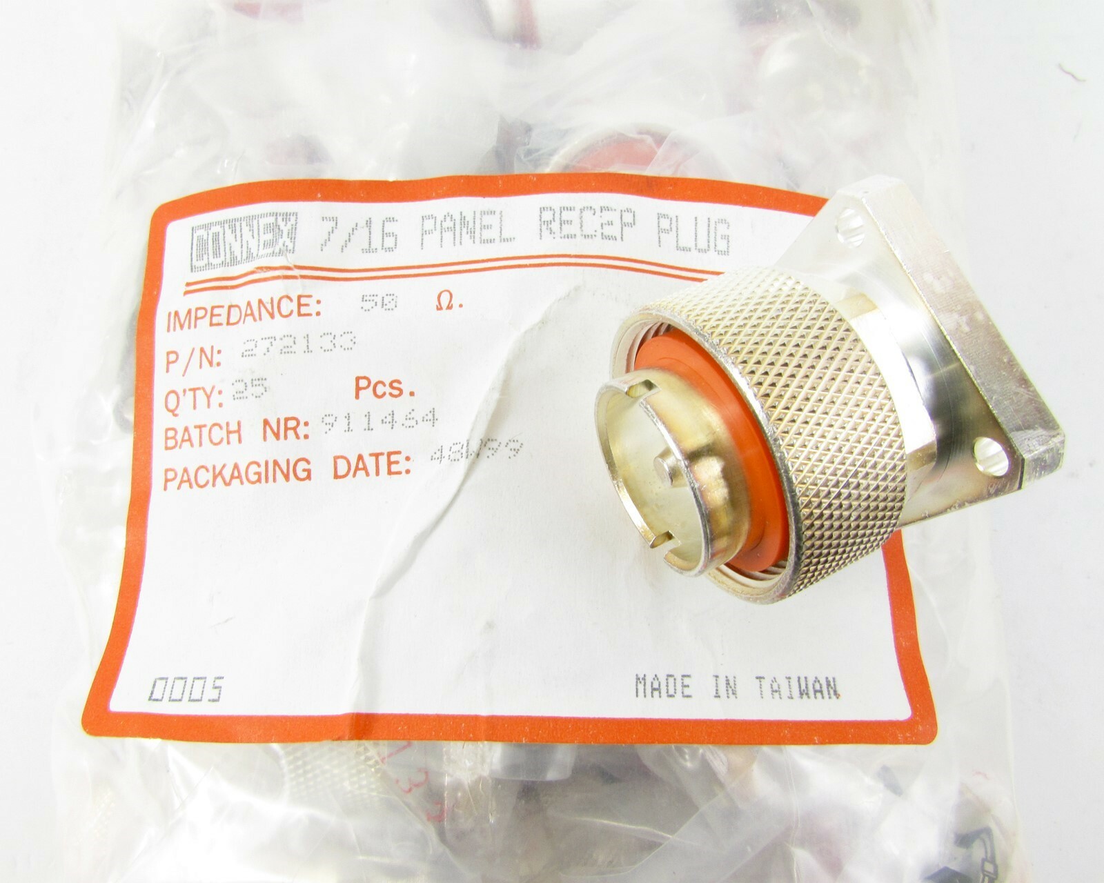 Amphenol Connex 272133 Connector Adapter 7/16 DIN Male to M3 Male Threads 50 Ohm