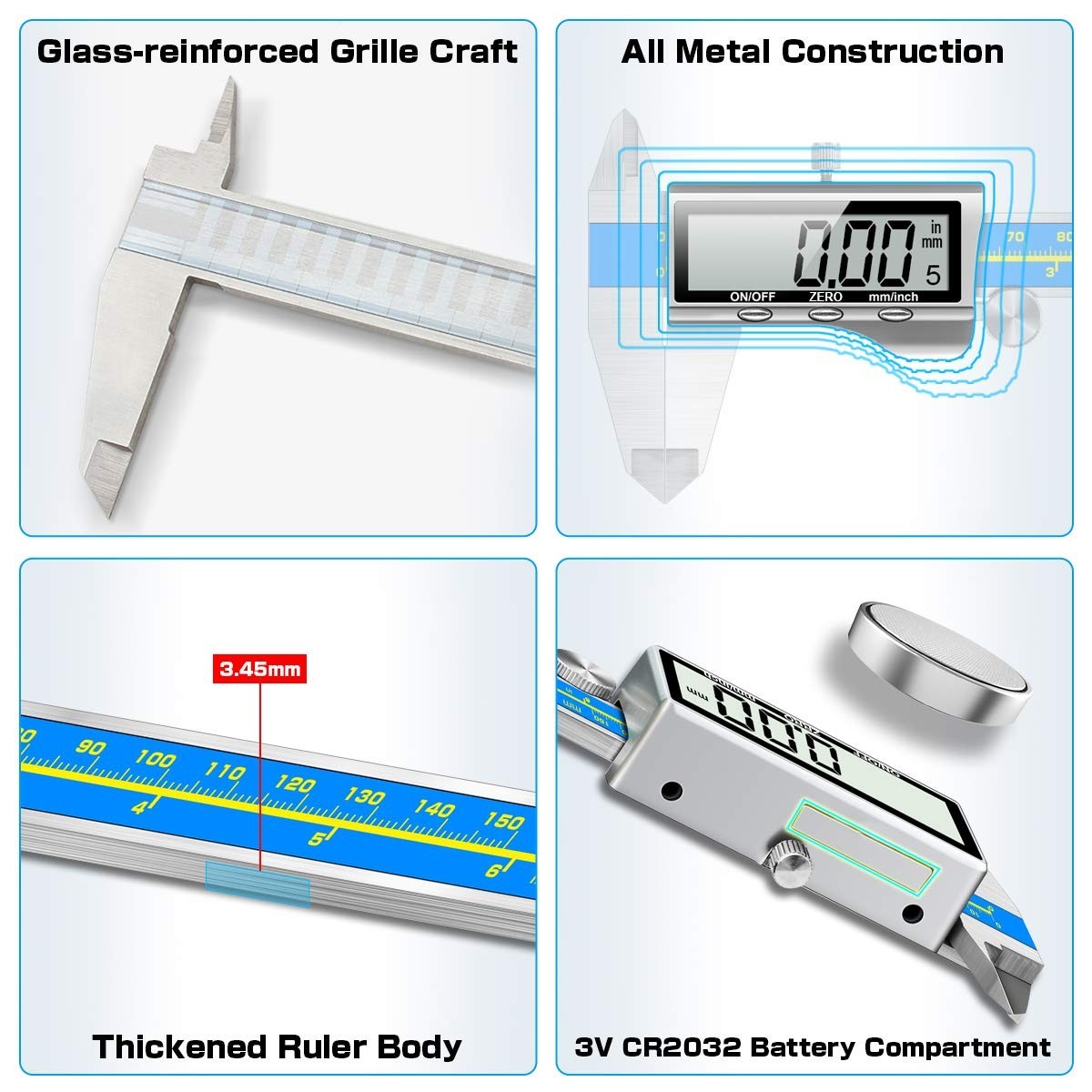 Large LCD Digital Caliper 6″ – Inch/Millimeter, Waterproof with Protective Case