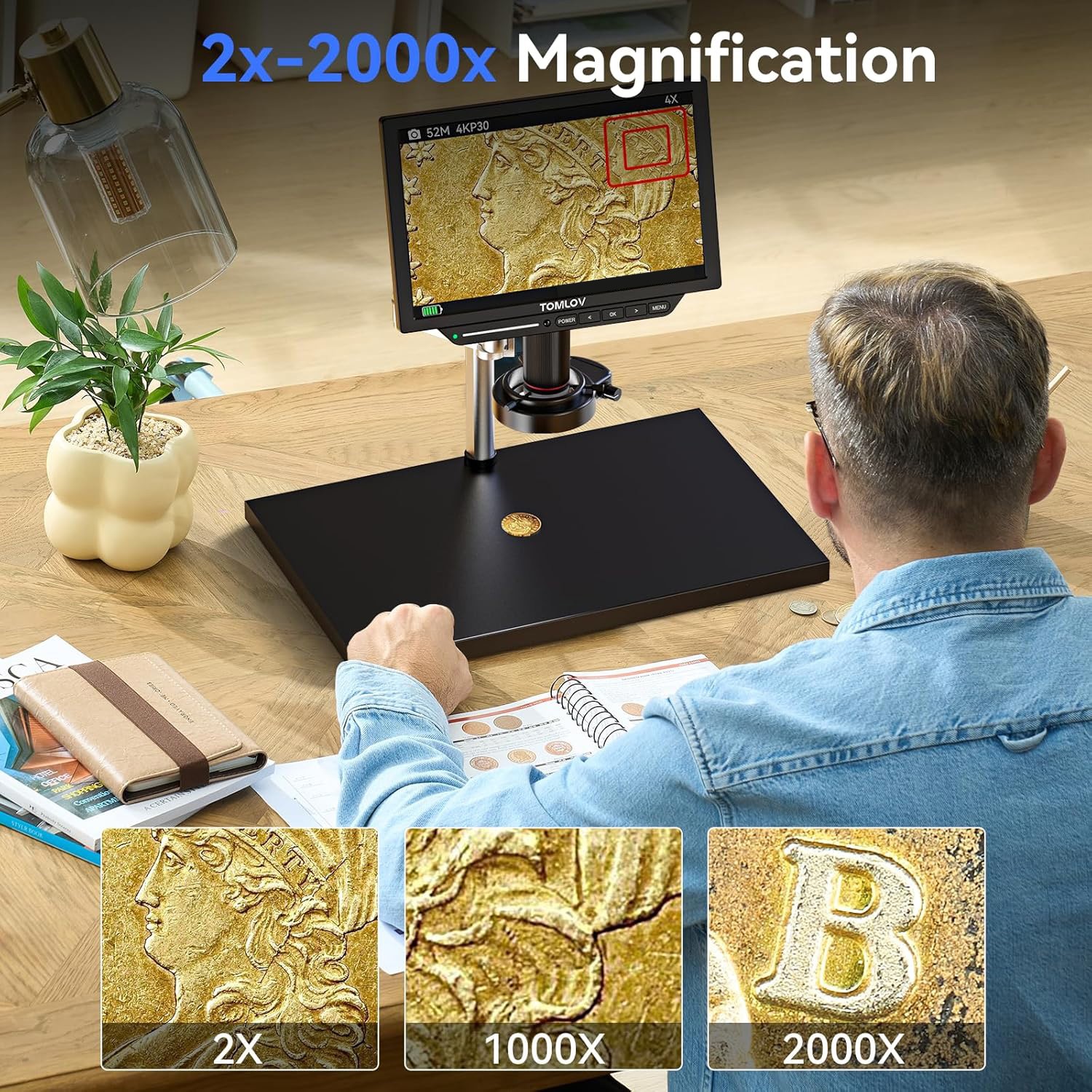 TOMLOV TM4K Max 4K Coin Microscope Sony IMX Sensor Digital Microscope 2000x Came