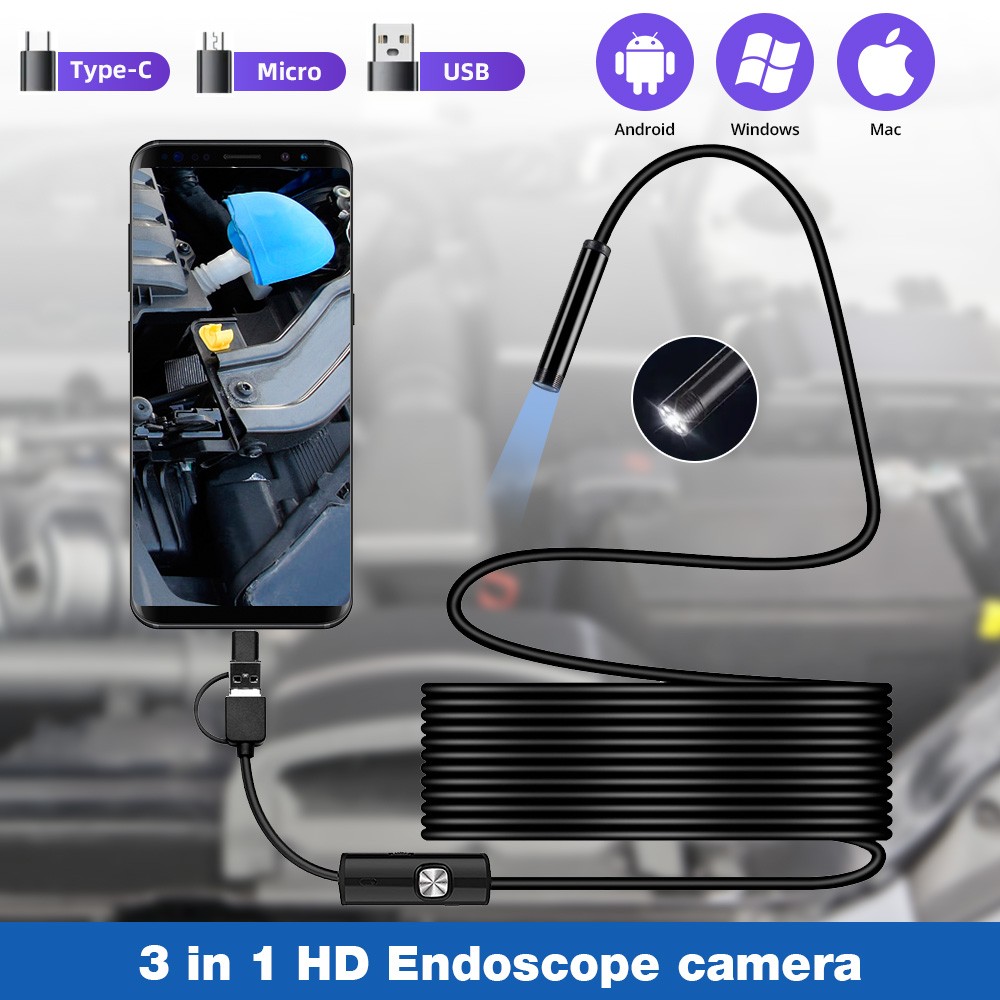 6LED USB Snake Endoscope Borescope HD Inspection Camera Scope for Android Type C