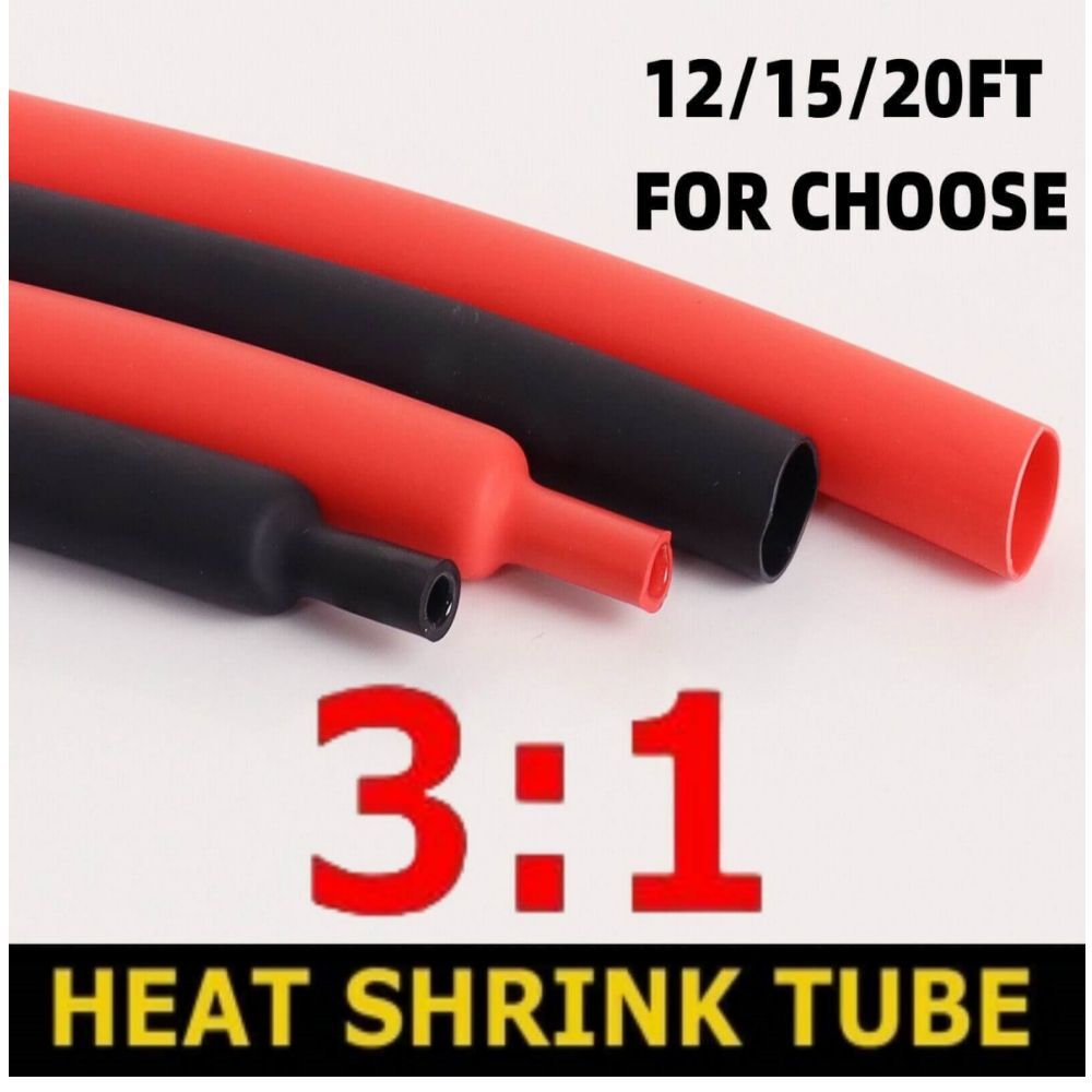Black or Red Marine Grade Waterproof Heat Shrink Tubing Glue Adhesive Lined 3:1