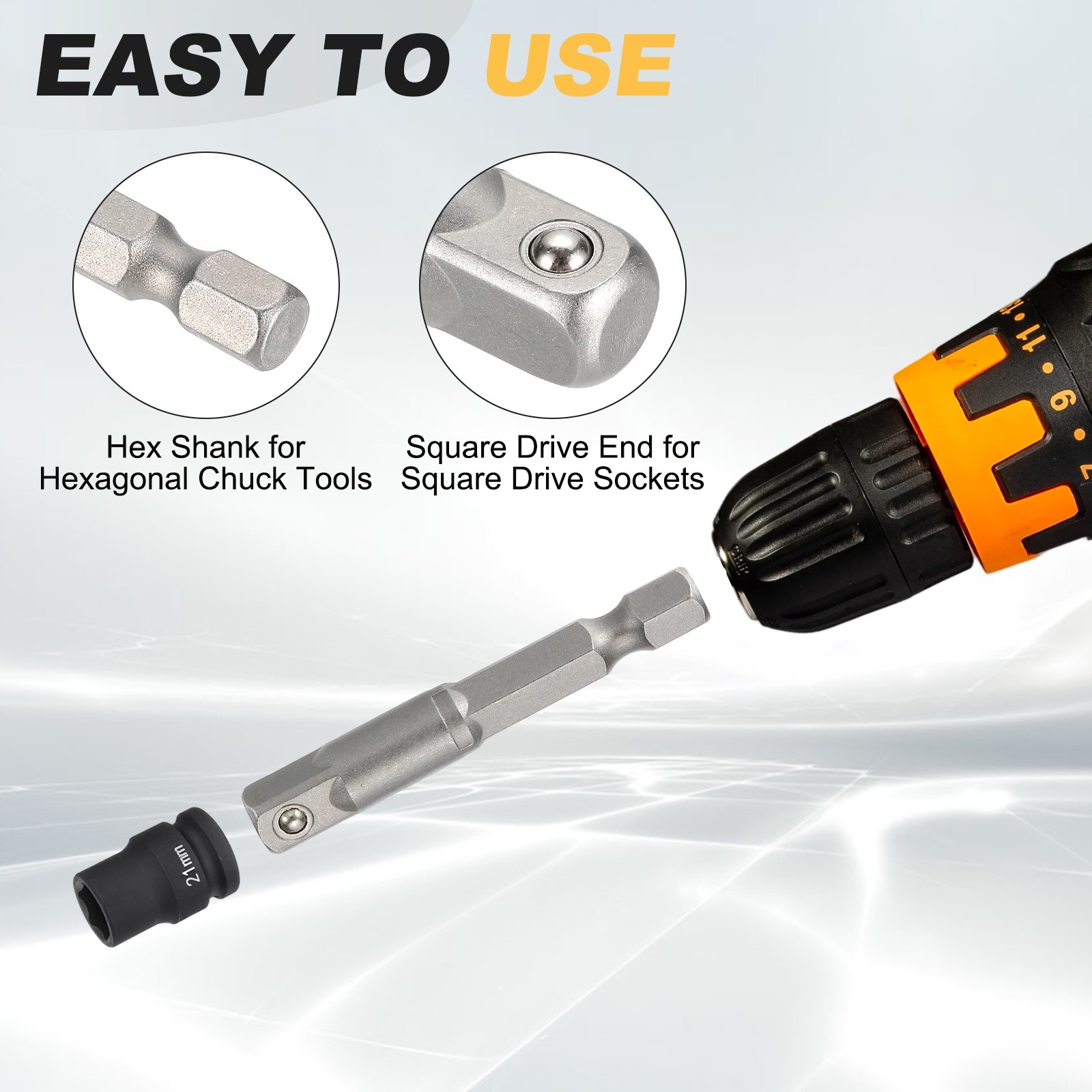 10pcs Impact Socket Adapter 1/4″ Square Drive 1/4″ Shank 2″ Long Extension Bit