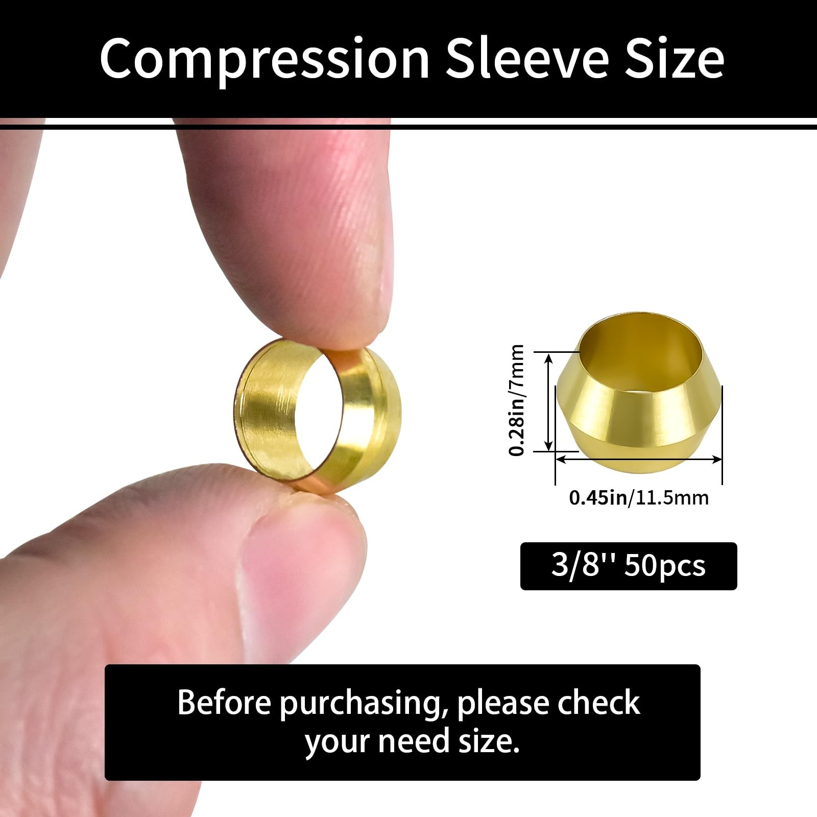 MuHize Brass Compression Ferrules Kit – 50 Pieces 3/8 Inch Inch, 50 pcs