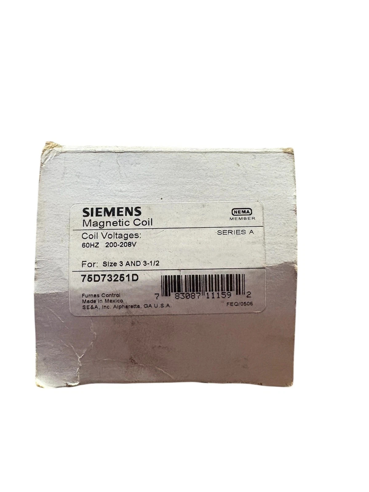 Siemens 75D73251D Magnetic Coil for Size 3 – 3.5 Starter Contactor 200-208 Volt