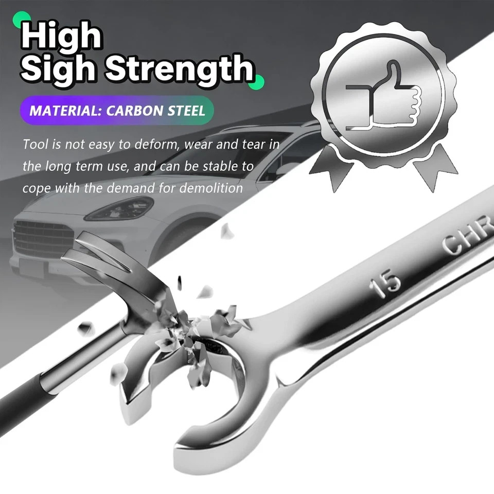 4PCS Carbon Steel Brake Line Wrench Set with 8Mm/10Mm/9Mm/11Mm/13Mm/14Mm/15 Mm/1
