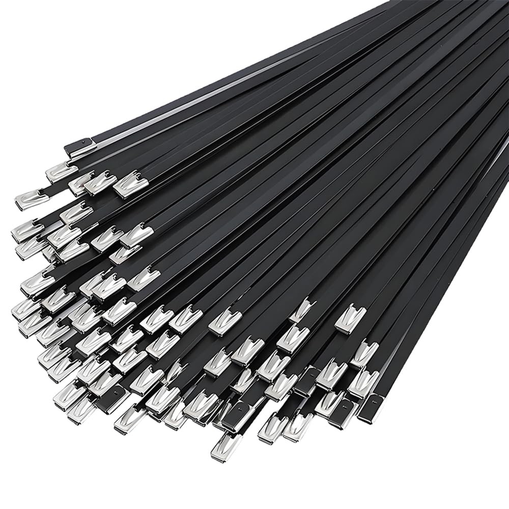 Metal Zip Ties 11.8 inch 100 pcs black 304 stainless steel heavy-duty self-lo…