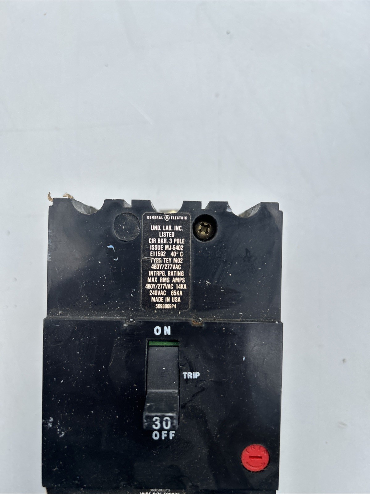 GE TEY330 CIRCUIT BREAKER, 480/277-VOLT, 3-POLE, 30-AMP, BRK / TEY FRAME
