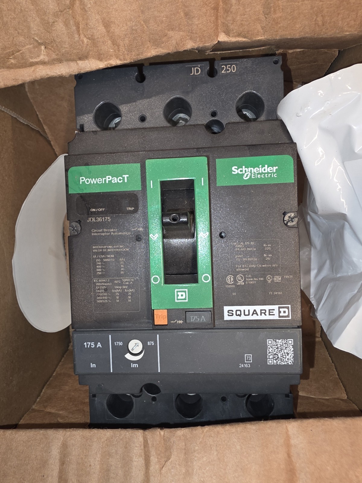 Square D – JDL36175 – Circuit Breaker, Powerpact J, 175A, 3 Pole, Thermal