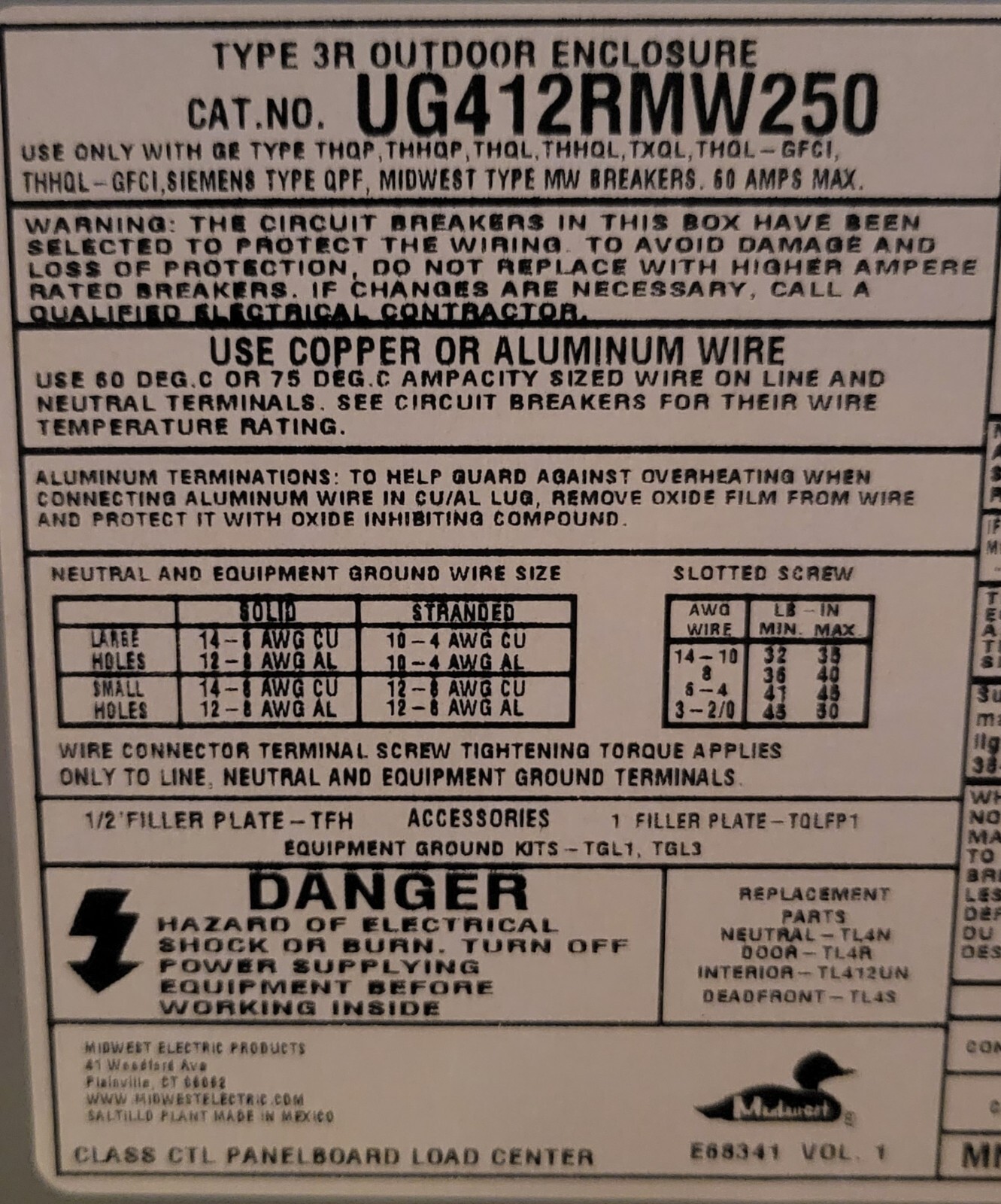 GE thql2150gft Midwest Electric UG412RMW250 50 Amp 240-Volt Spa Panel 120/240V