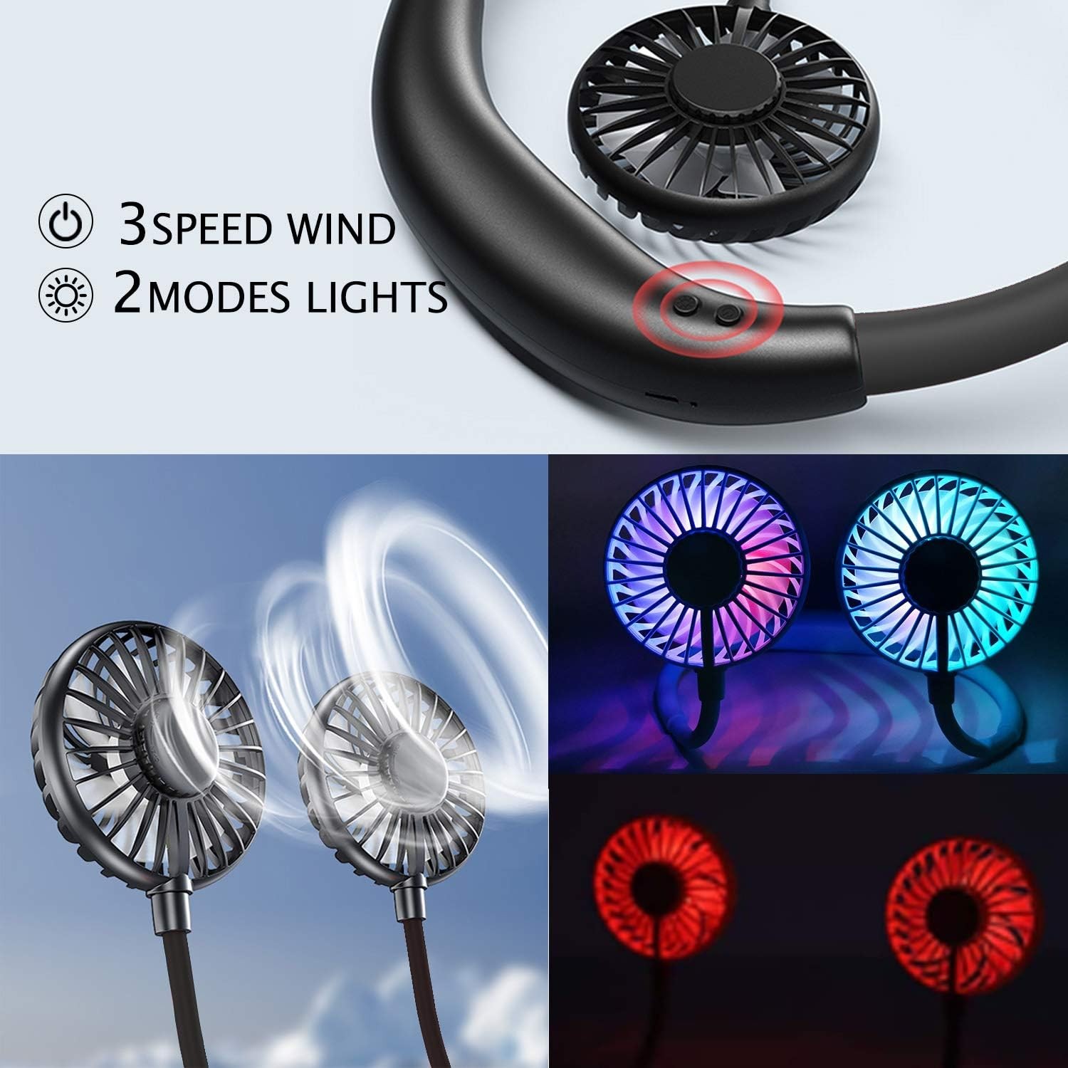 YALTOON Neck Fan – 2600mAh, Portable, Hands-Free, 12H Cooling