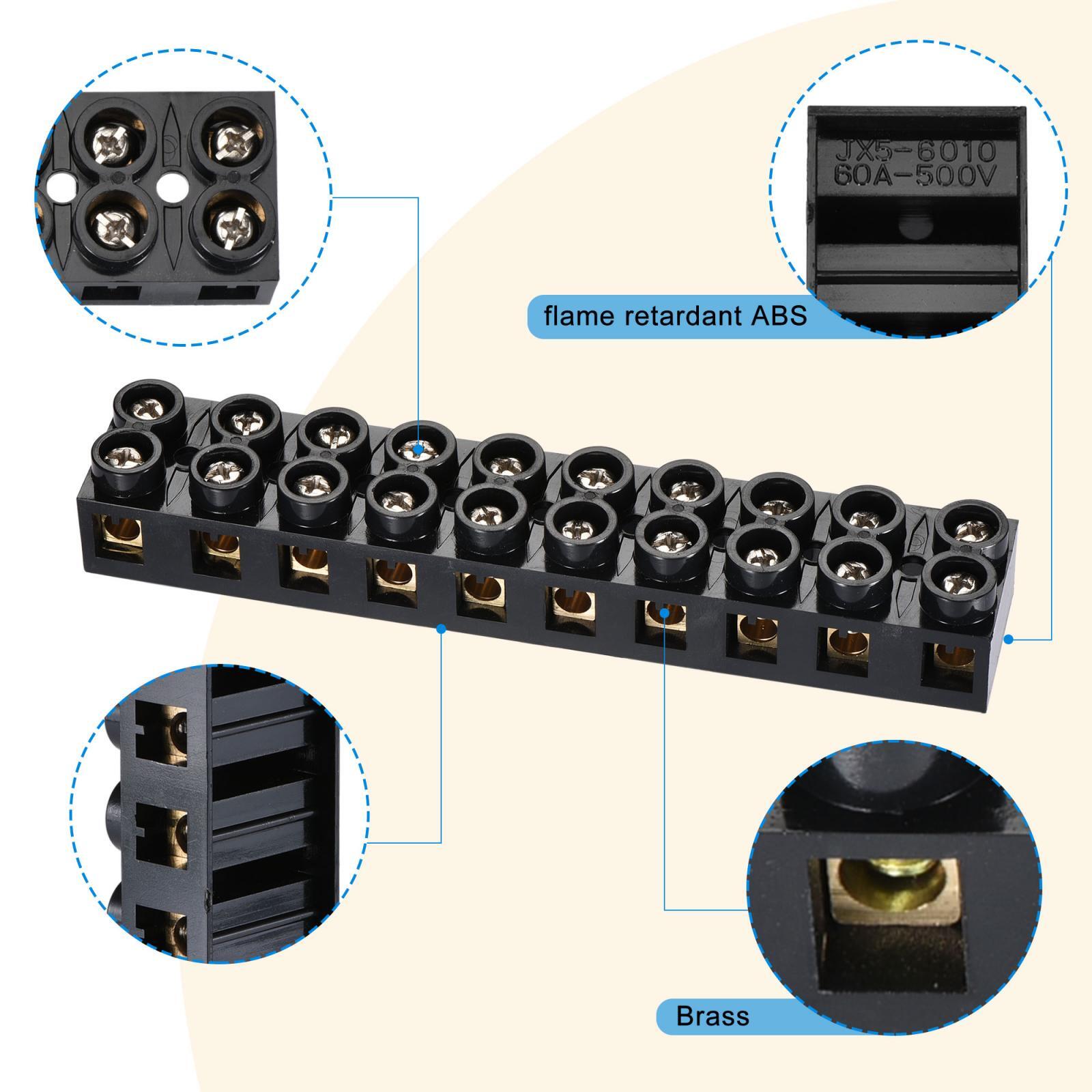 Terminal Block 500V 60A Dual Row 10 Positions Screw Electric Barrier Strip