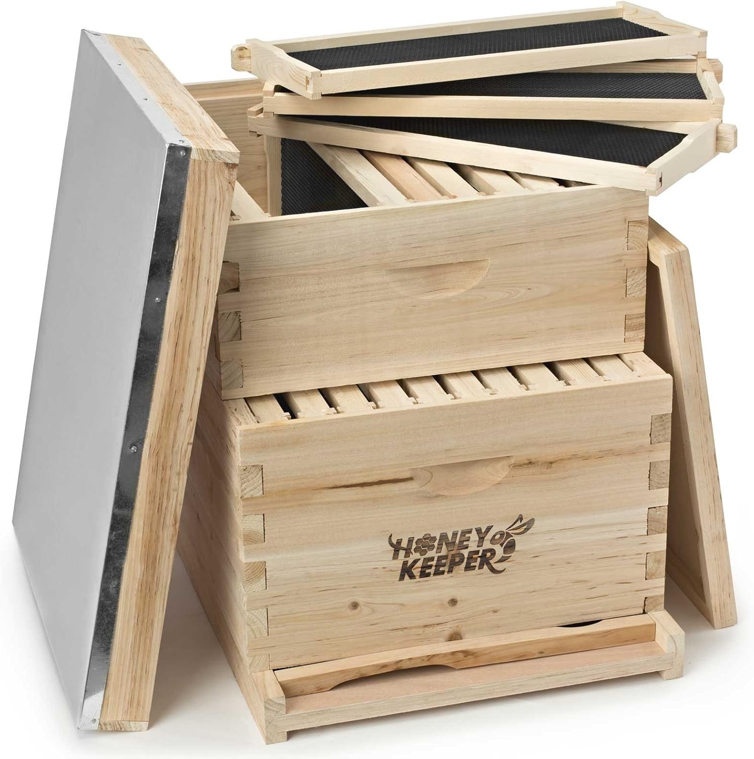 Honey Keeper Beehive 20 Frame Complete Box Kit (10 Deep and 10 Medium),non-waxed