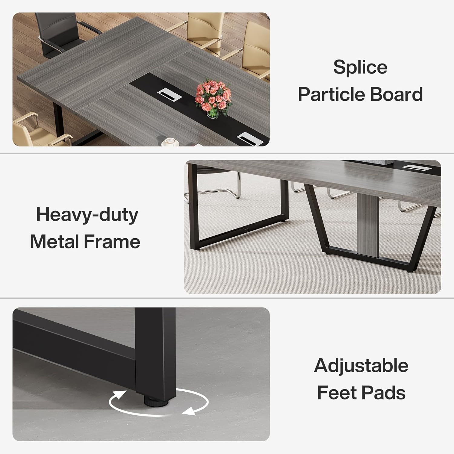 8ft Conference Table for 10 People Modern Large Meeting Podcast Table for Office
