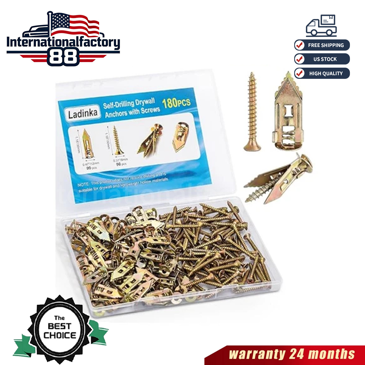 180 PCS Self-Drilling Drywall Anchors KIT – 90 Metal Winged Zinc Plated Drywall