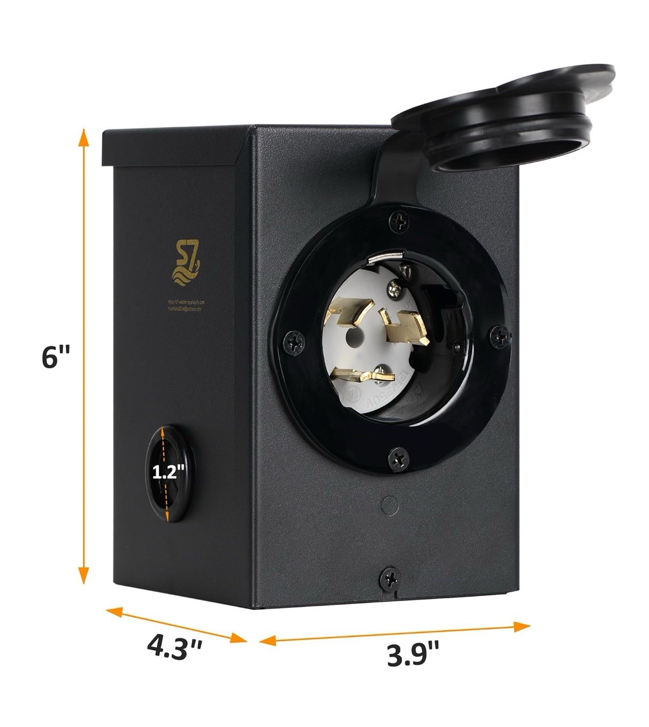 50A Generator Power Inlet Box NEMA S7Power Inlet Box 3 Prong Black