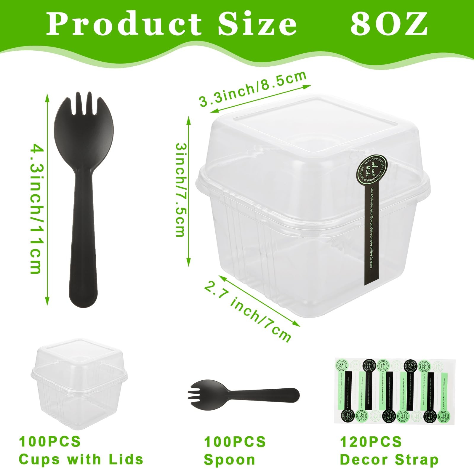 100 Pack Plastic Tiramisu Containers with Lid 8 oz Square Plastic Dessert Cup…