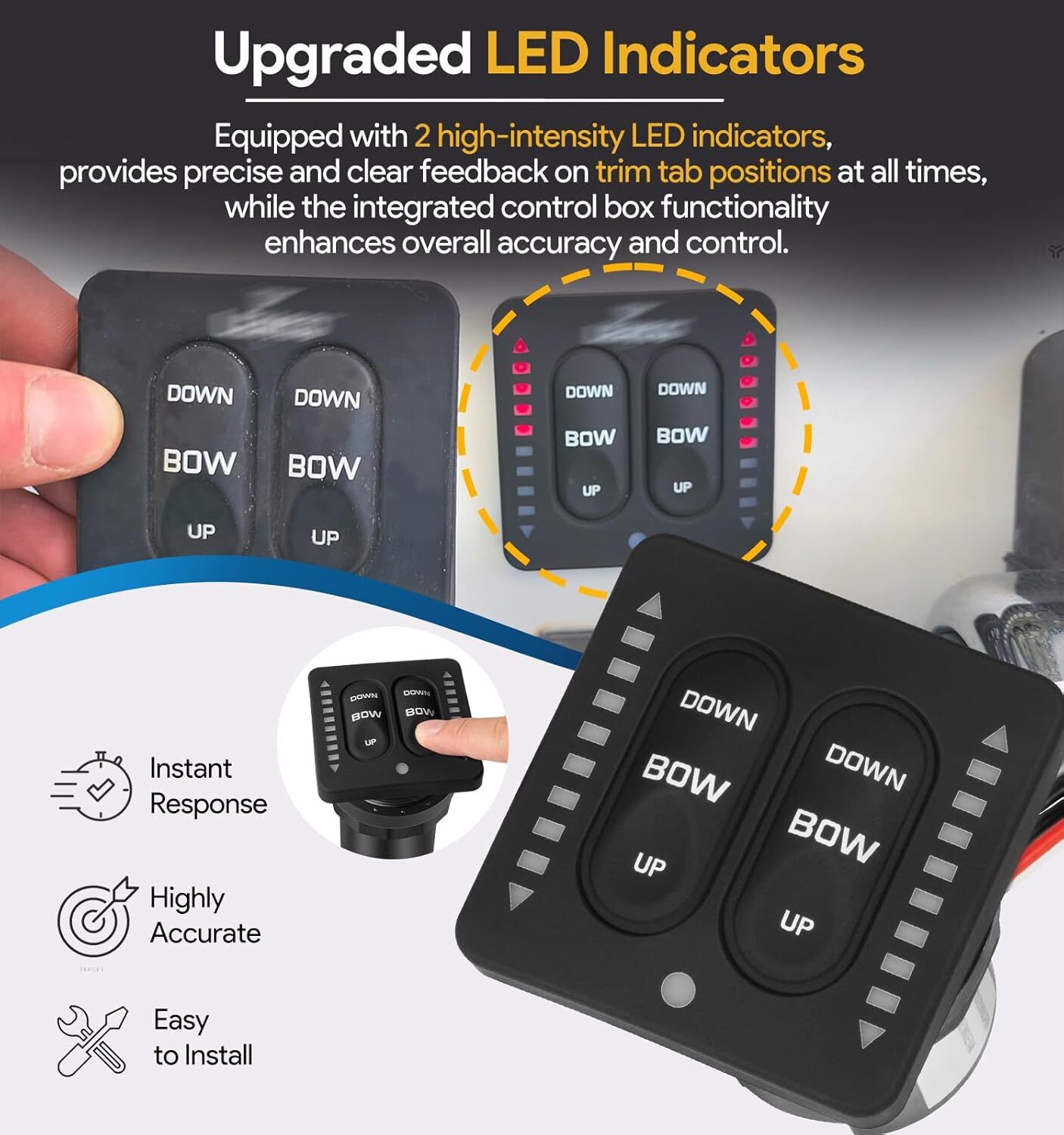 LED Indicator Tactile Trim Tab Switch 15170-001 For Lenco Marine Single Actuator