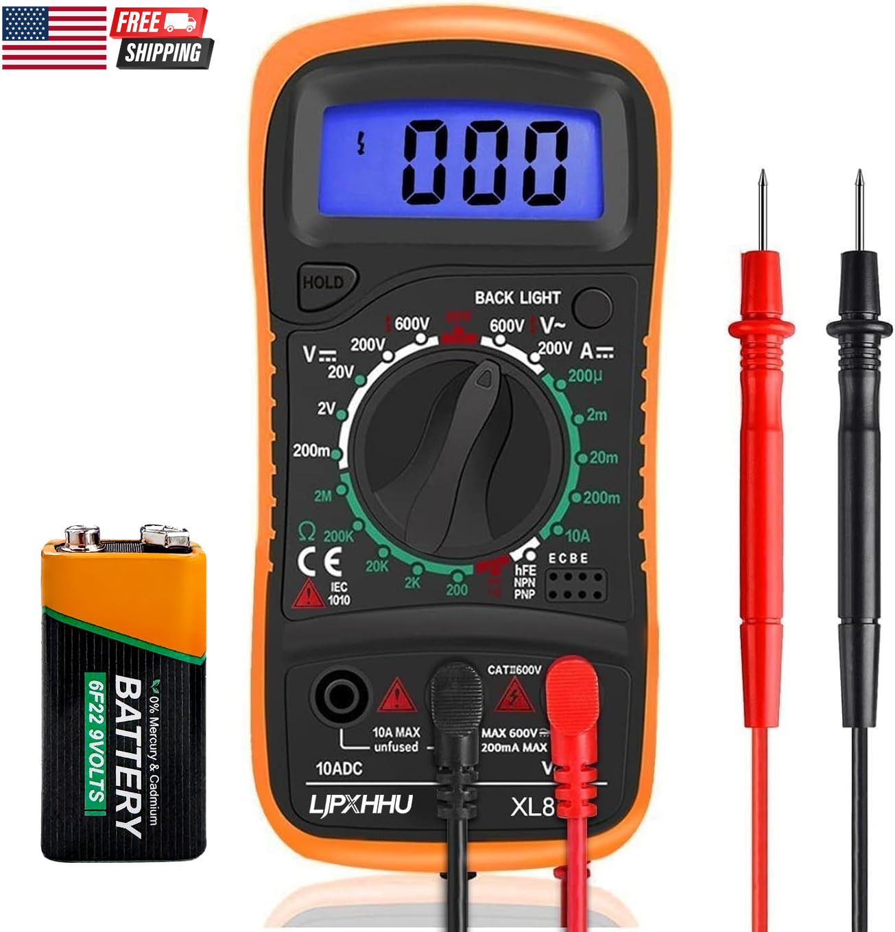 Digital Multimeter Voltmeter Battery Voltage Multi Tester Continuity Ohm Volt Am