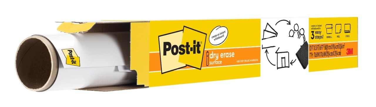 Post-it Dry Erase Whiteboard Film Surface for 4″W x 25.6″H, 3 Ft X 2
