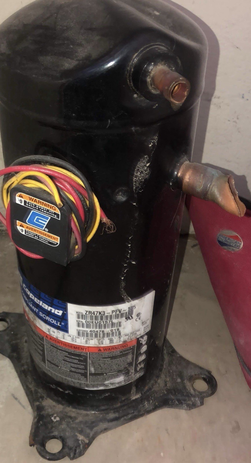 Copeland ZR47K3-PFV-135 Scroll Compressor 208/230V 1PH R22 4-4.9 Ton