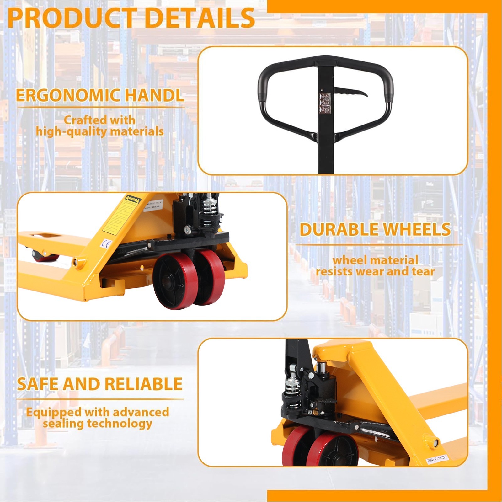Manual Hand Pallet Jack Warehouse Material Lift Truck 5500lbs with 48″X27″ Fork