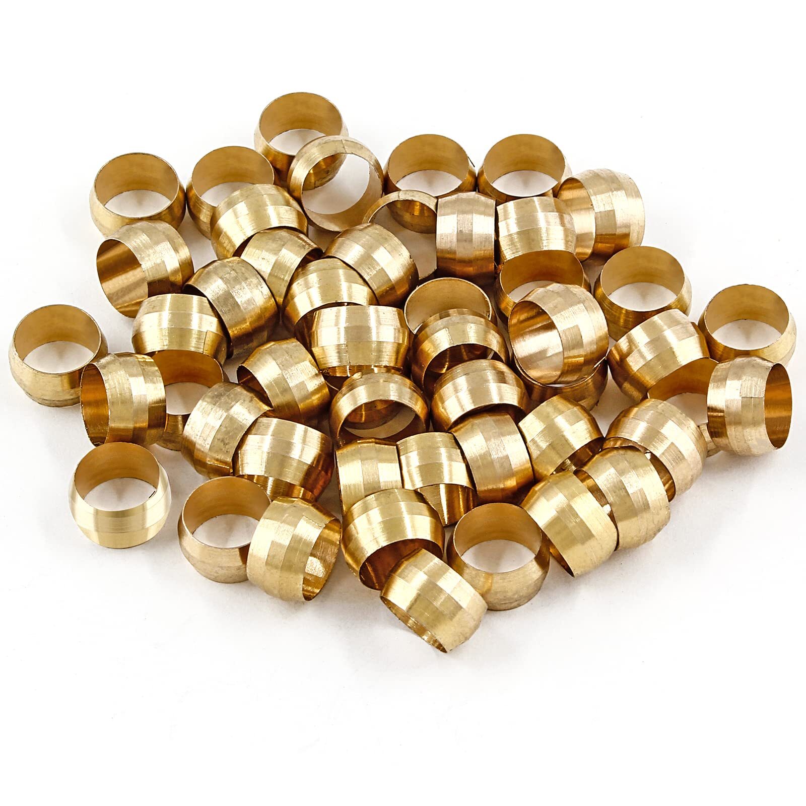 50 Pack 3/8Inch Tube OD Brass Compression Sleeves Ferrules Fitting for Air Water